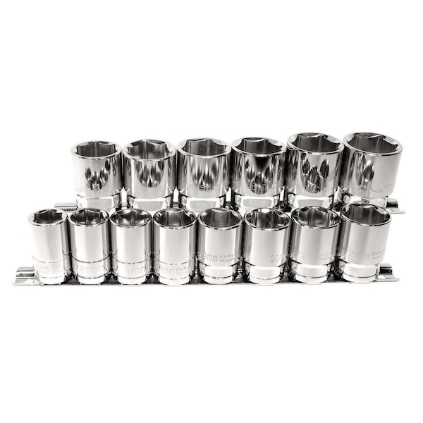 Metric Socket Set, 1/2 in Dr, 6Pt, 14 pcs.